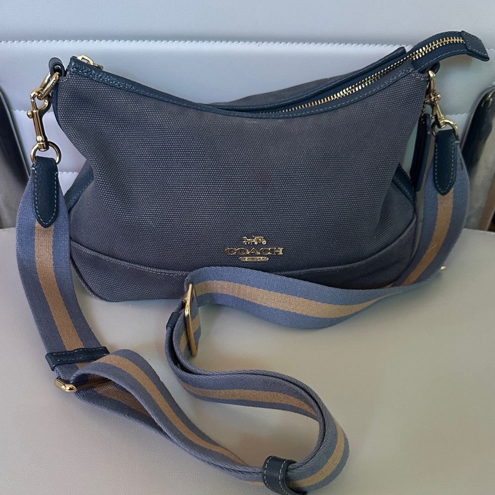 Coach Dark Blue Crossbody Bag with Gold Accents